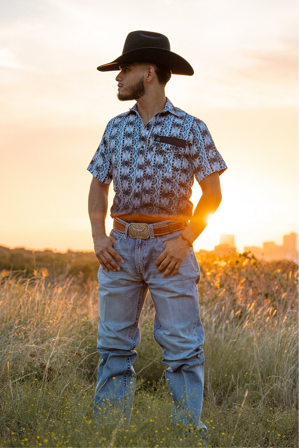 BLUE AZTEC PEARL SNAP
