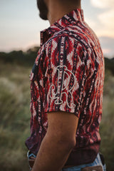 RED AZTEC PEARL SNAP